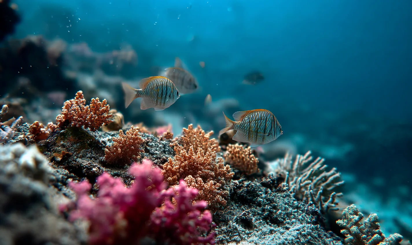A colorful fish swimming amongst coral