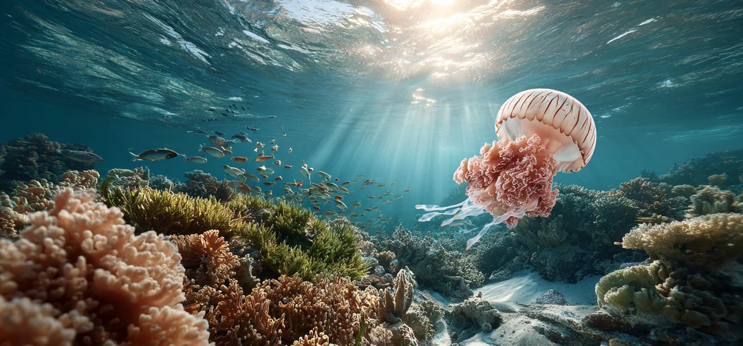 Majestic humpback whale breaching out of the ocean